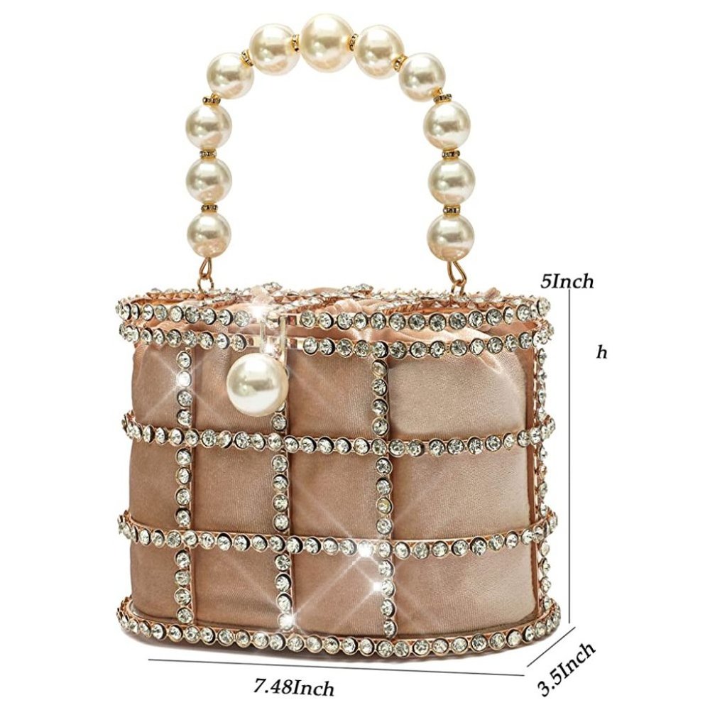 NEW Sparkling Bling Swarovski Crystal Pearl Clutch Purse Bag: Beige + FR… - Picture 3 of 17